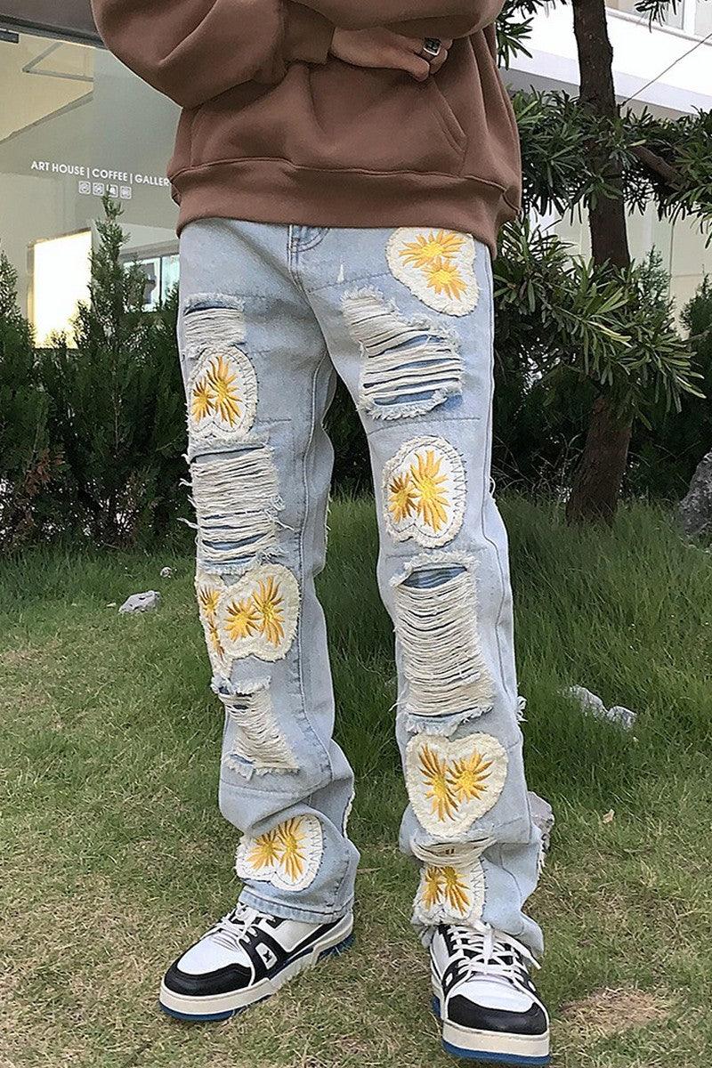 CZ Sunflowers Vintage Distressed Jeans