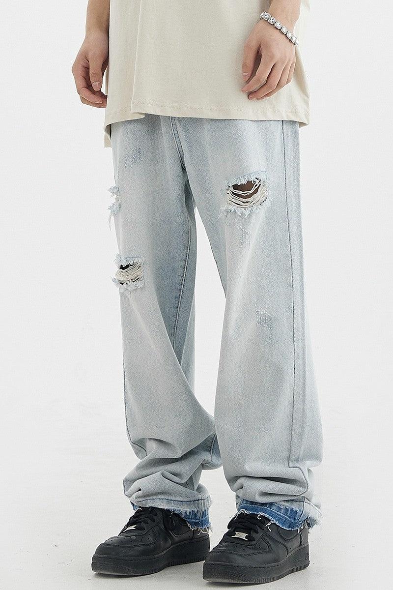 CZ Ripped Straight Loose Jeans