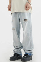 CZ Ripped Straight Loose Jeans