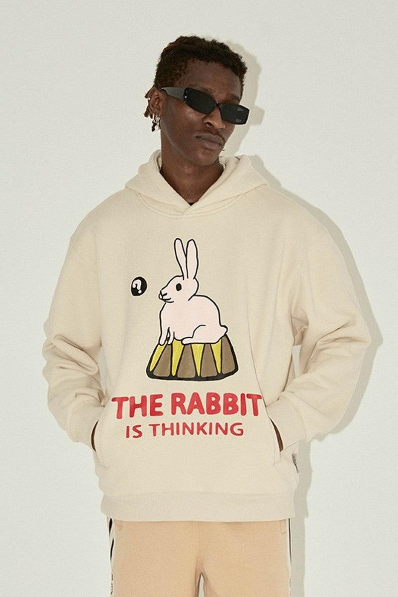 Empty Reference Thinking Rabbit Print Hoodie
