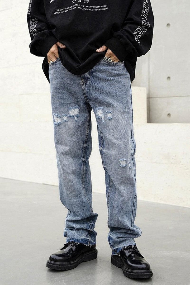 Washed Distressed Loose Jeans