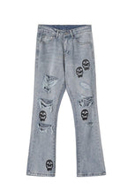 CZ Skulls Washed Flared Jeans - UK Only