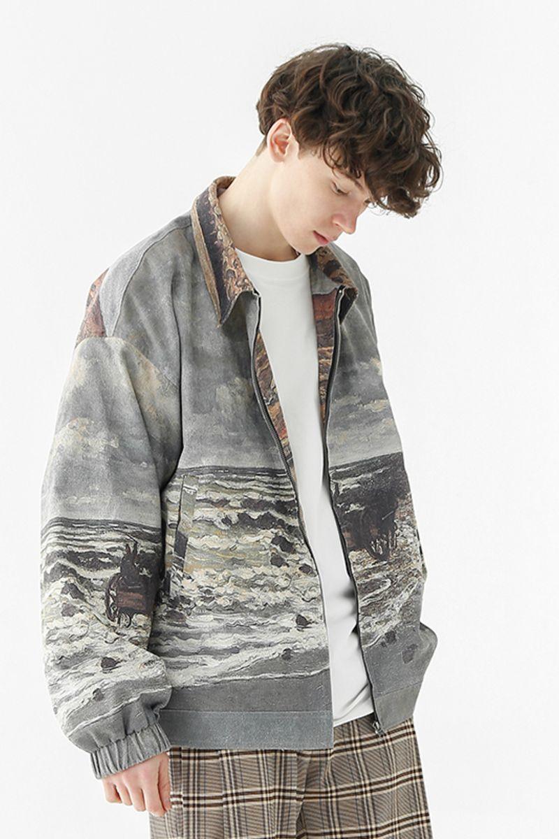 CZ Oil Painting Full Print Corduroy Jacket