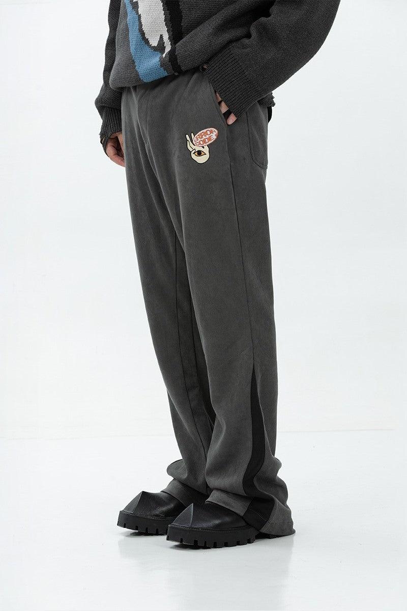 Error Code Embroidered Logo Suede Trousers