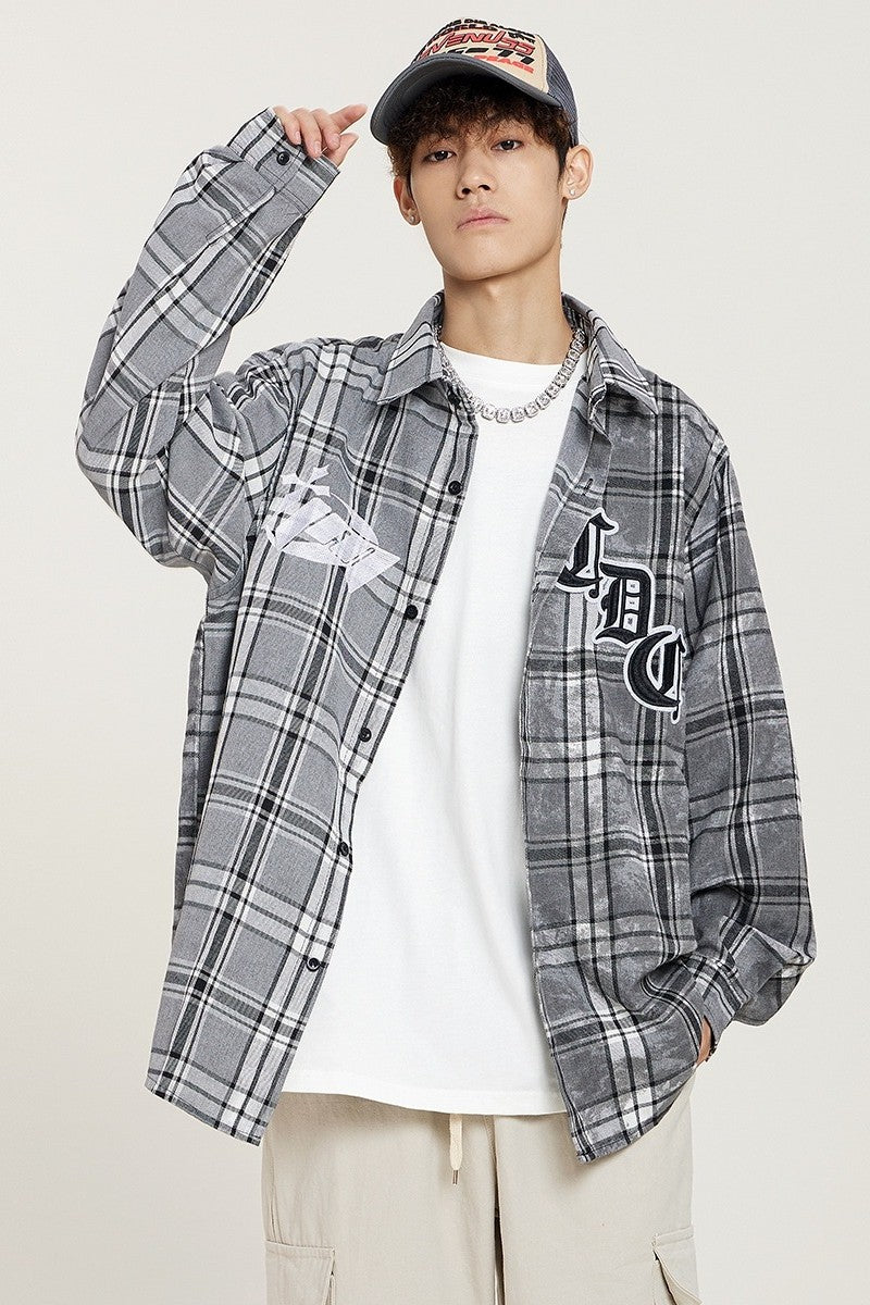 CZ Plaid Embroidered L/S Shirt