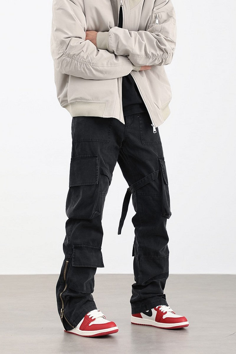 Multi-Pockets Straight Zipper Trousers