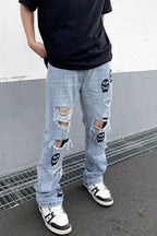 CZ Skulls Washed Flared Jeans - UK Only