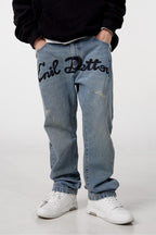 STEEPC Embroidered Logo Washed Jeans