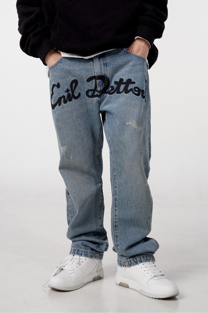 STEEPC Embroidered Logo Washed Jeans