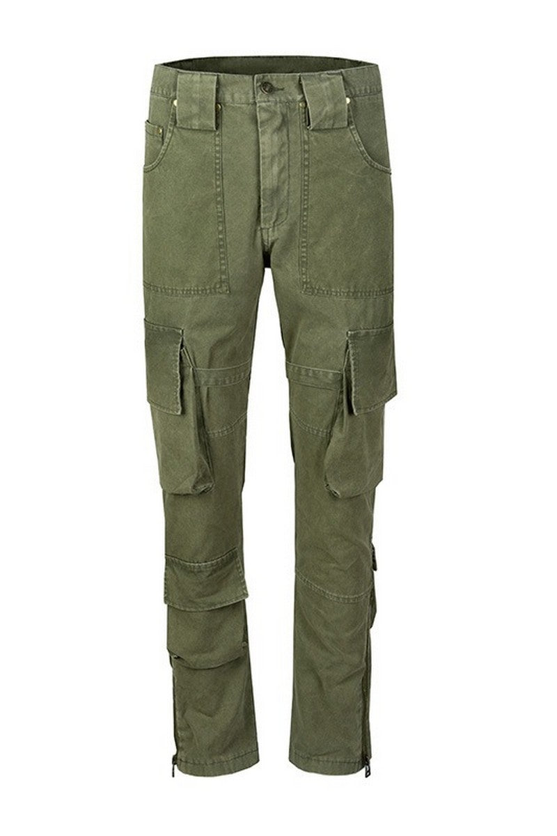Multi-Pockets Straight Zipper Trousers