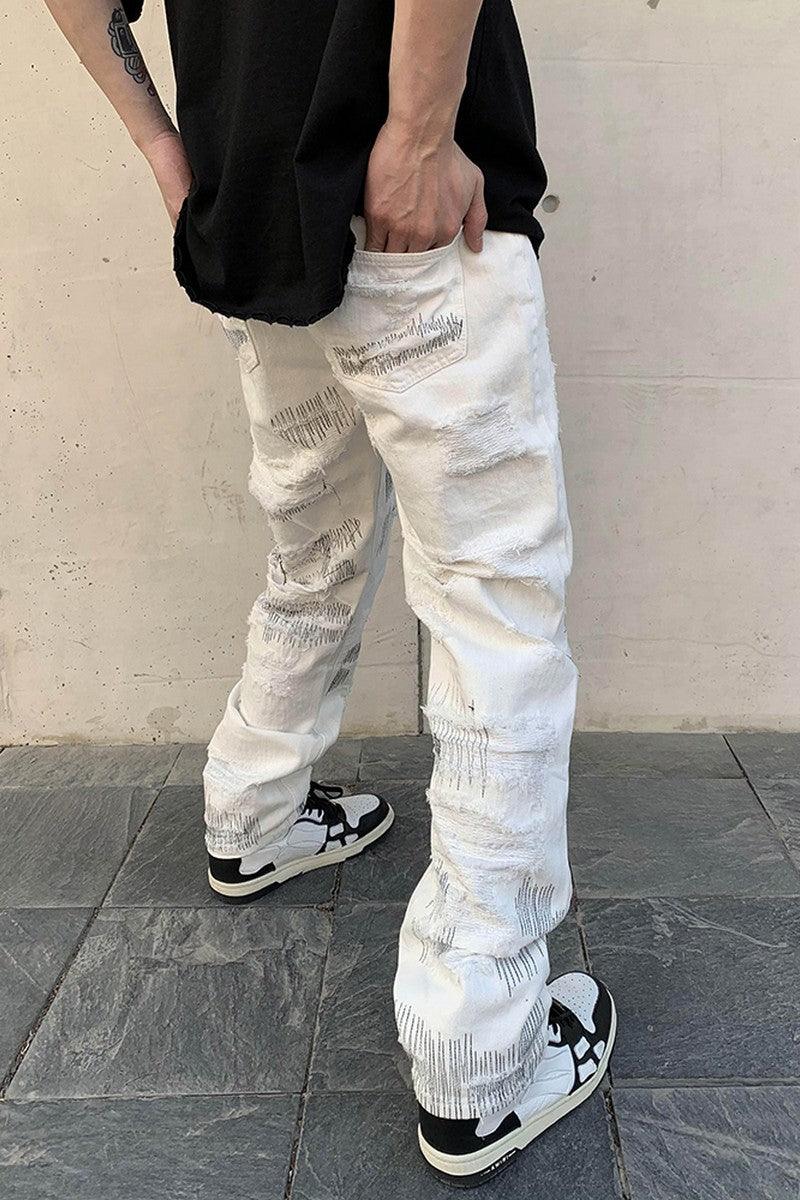 CZ Destroyed Straight White Jeans