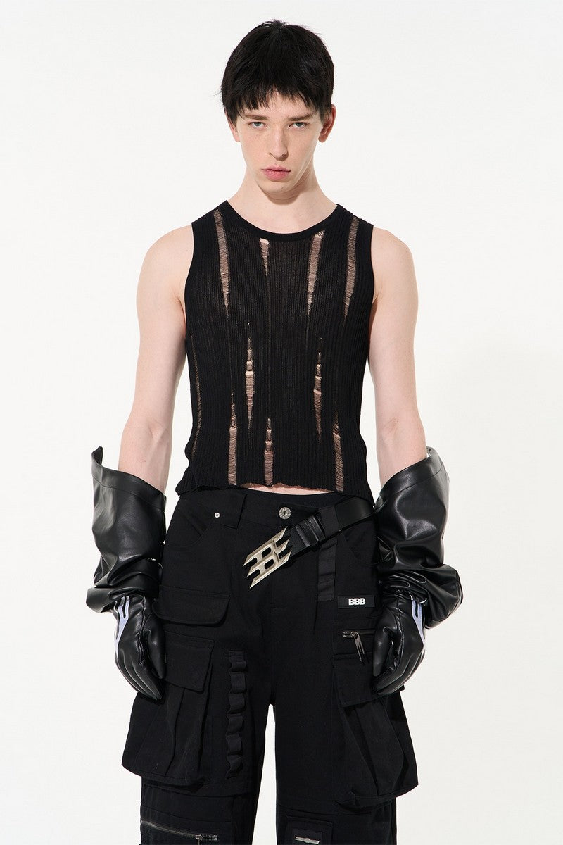 Knitted Distressed Vest Tee