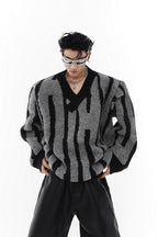 AC Striped V-Neck Knit Sweater