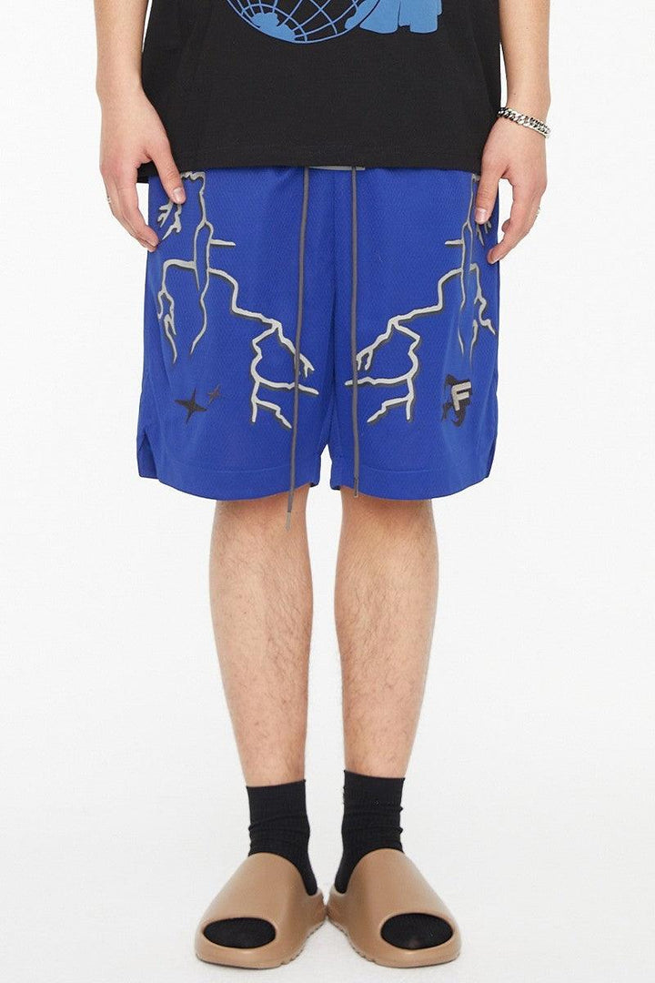 F2CE Lightnings Print Embroidered Shorts