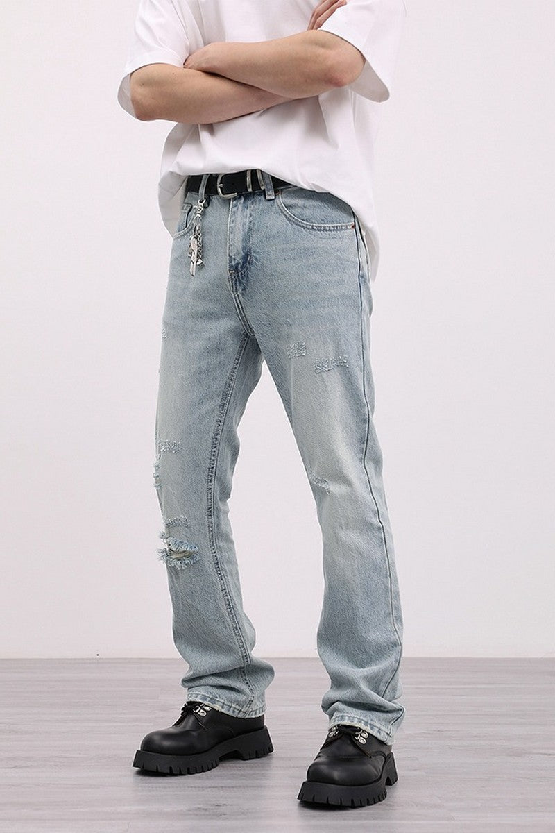 Retro Distressed Straight Jeans
