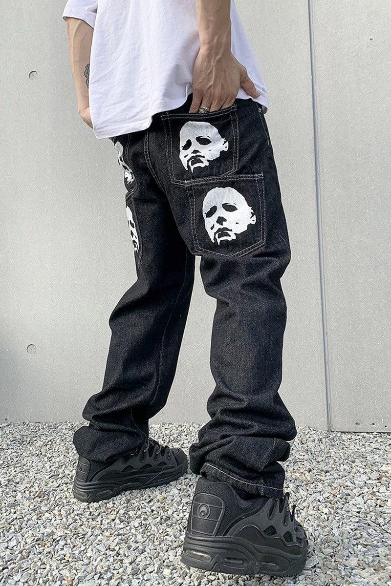 CZ Bat Print Straight Jeans