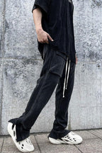 CZ Front Pocket Zipper Velvet Pants
