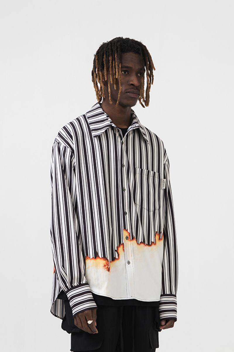 Empty Reference Burning Striped L/S Shirt