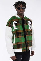 CZ Pearl Plaid Woolen Baseball Jacket