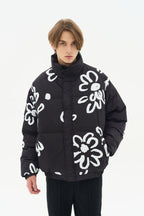 H/C Watercolor Flowers Stand Up Collar Down Jacket