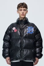 PU Leather Gothic Logo Down Jacket