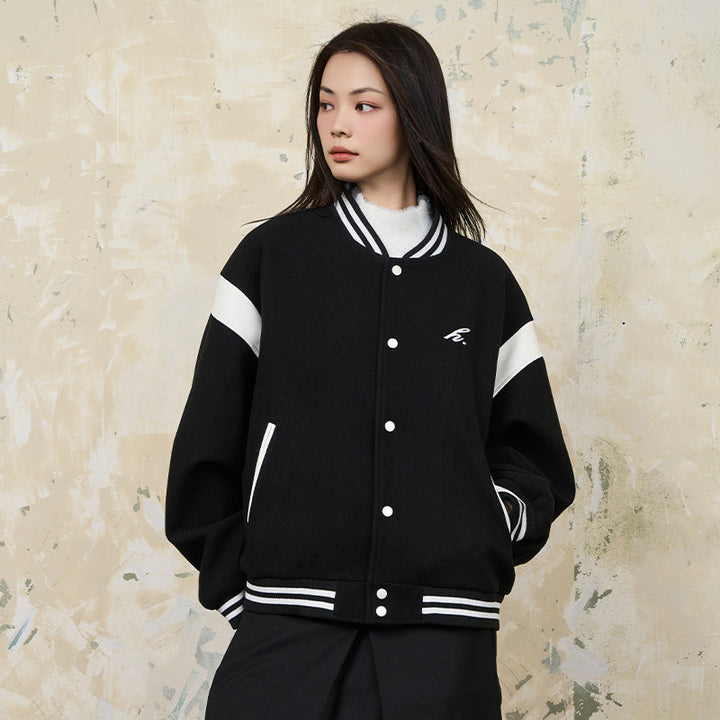 Contrast Stitching Embroidered Varsity Jacket
