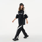 H/C  Stitching Loose Round Neck Logo Tee