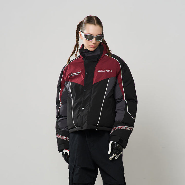 Patchwork Embroidered Racing Down Jacket