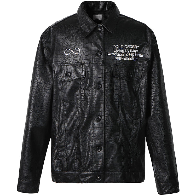 Old Order Crocodile Pattern PU Leather Jacket