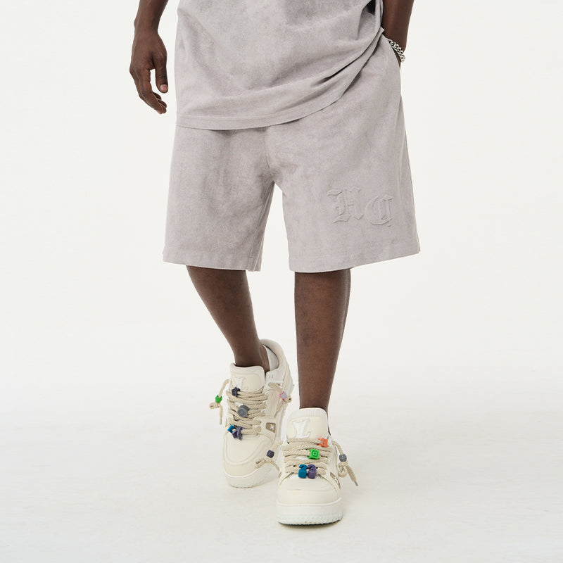 Gothic Logo Suede Shorts