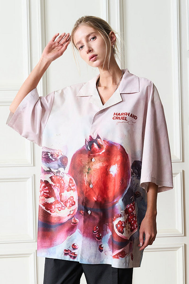 Pomgranate Full Print Cuban Shirt