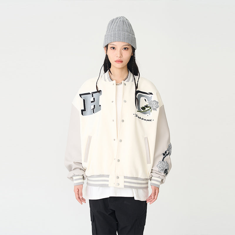 H/C Bouquet Of White Roses Varsity Jacket