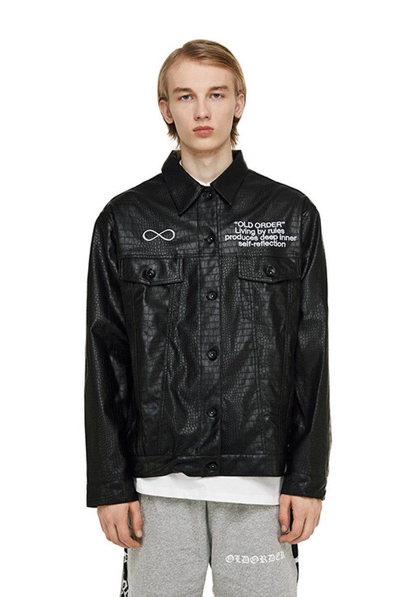Old Order Crocodile Pattern PU Leather Jacket