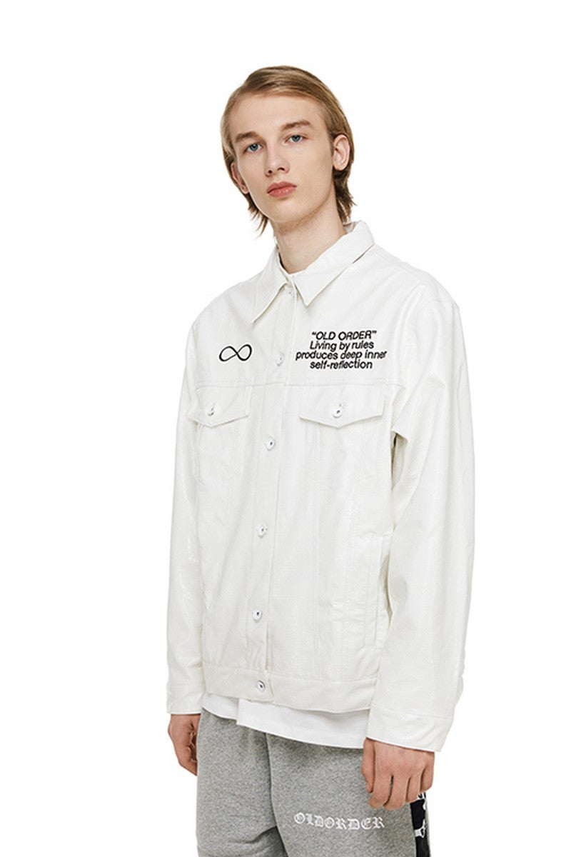 Old Order Crocodile Pattern PU Leather Jacket