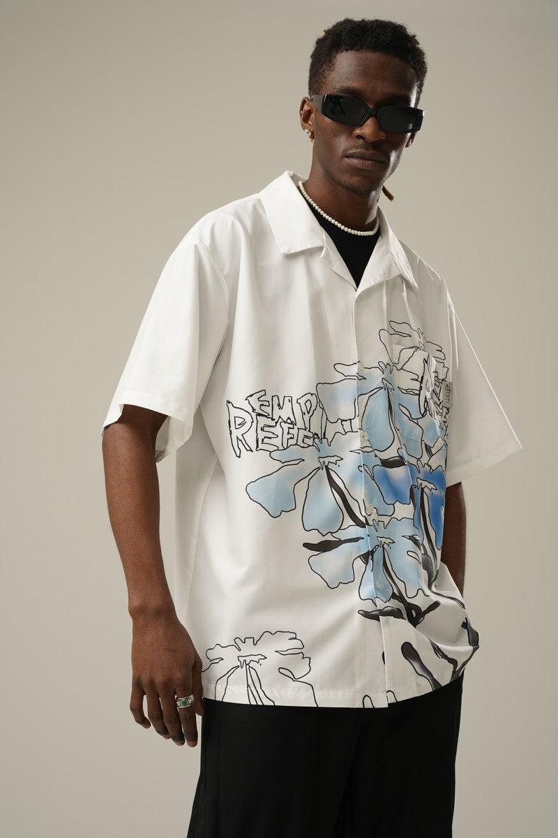Empty Reference Hand Drawn Flowers Cuban Shirt