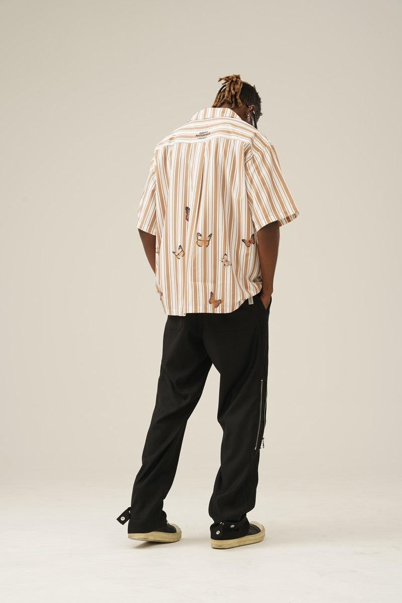Empty Reference Butterflies Print Striped Shirt