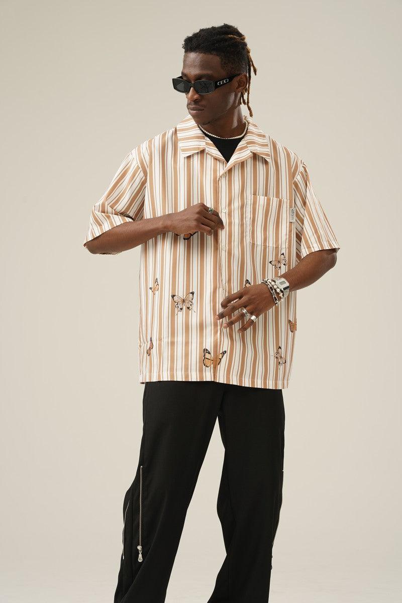 Empty Reference Butterflies Print Striped Shirt