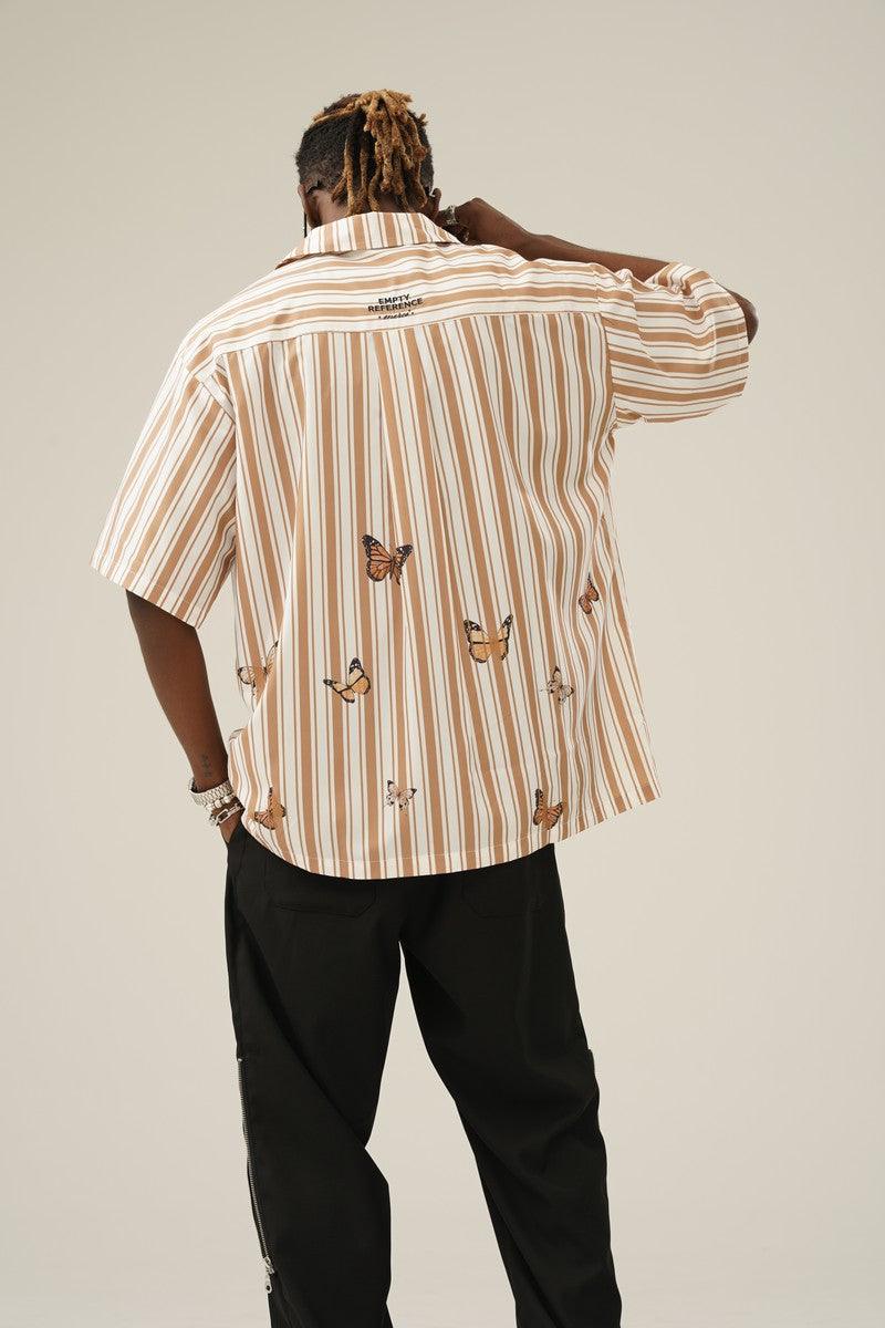 Empty Reference Butterflies Print Striped Shirt