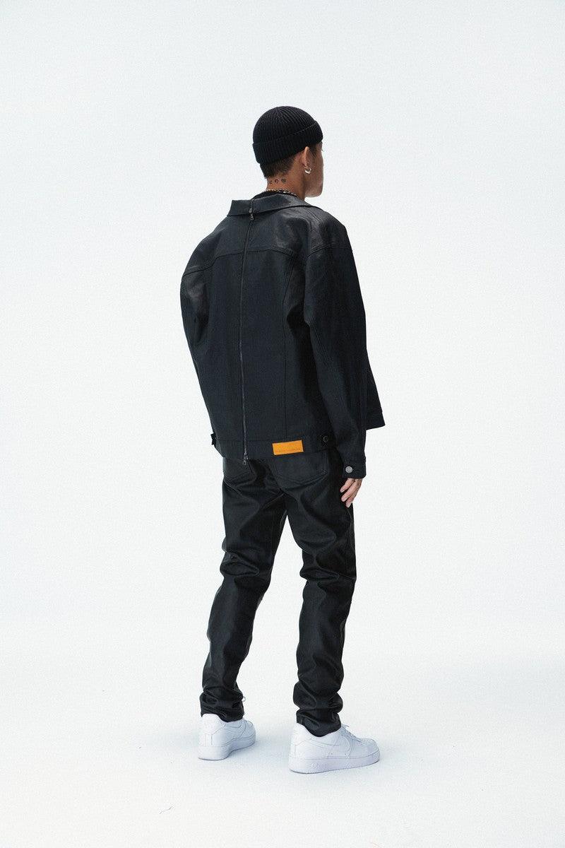 Straight Zipper Waxed Denim
