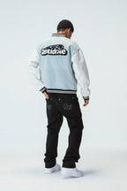 Embroidered Washed Jeans Varsity Jacket
