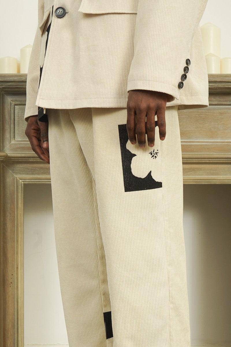 Empty Reference Flower Corduroy Straight Trousers