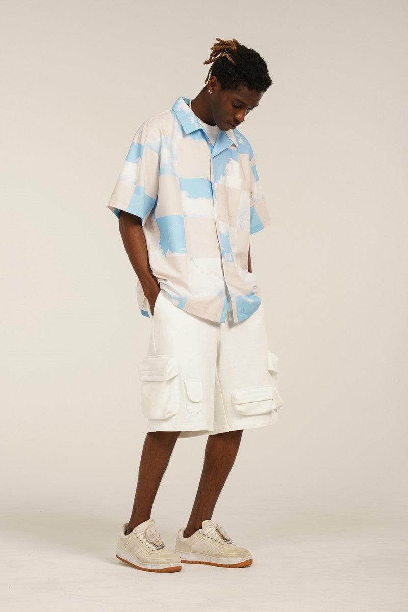 Empty Reference Checkered Sky Print Cuban Shirt