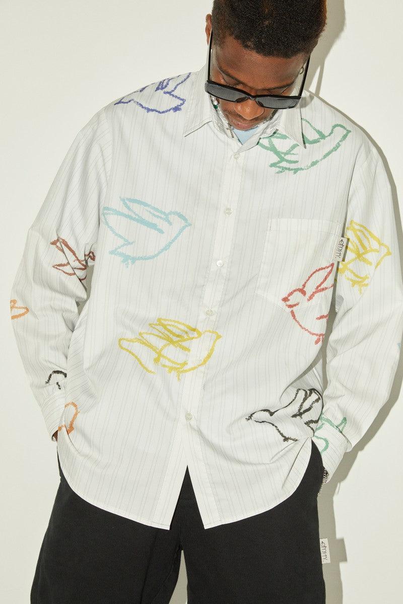 Empty Reference Striped Colorful Birds Shirt