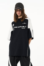 H/C  Stitching Loose Round Neck Logo Tee