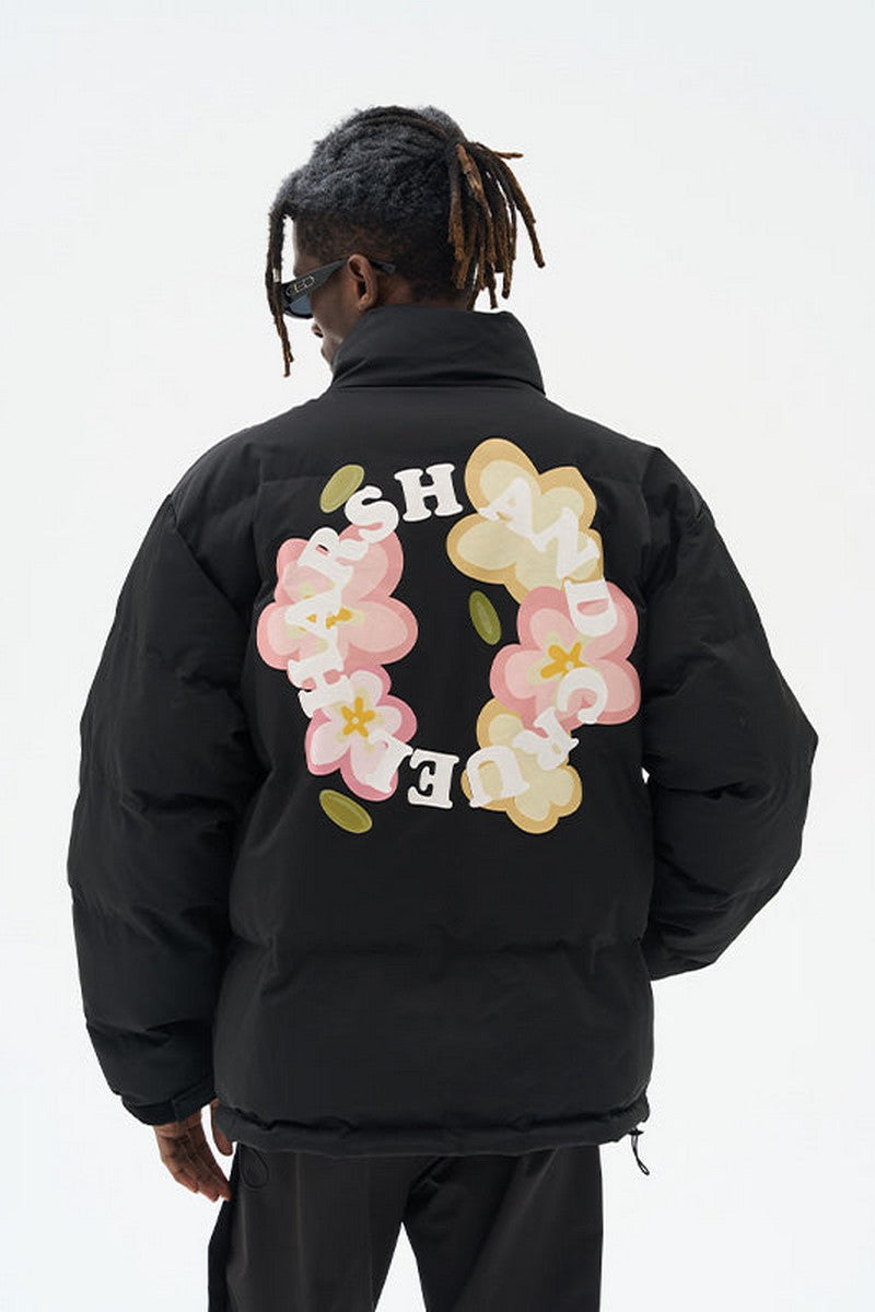 Handpainted Cartoon Flowers Logo Ring Down Jacket