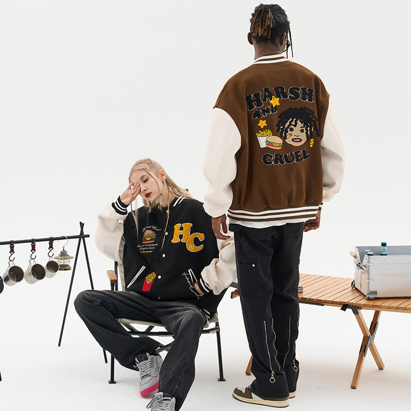 H/C Cartoon Meal Embroidered Varsity Jacket