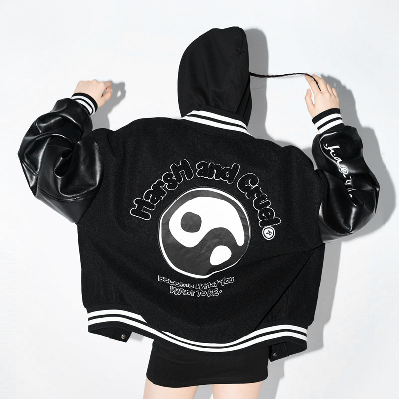 H/C Ying-Yang Embroidered Logo Varsity Jacket
