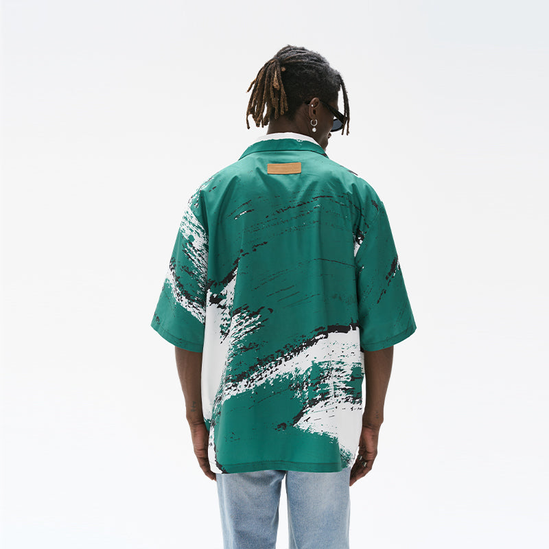 H/C Gradient Logo Brush Printed Cuban Shirt