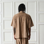 Embossed Gothic Logo Zipper Suede Polo Shirt