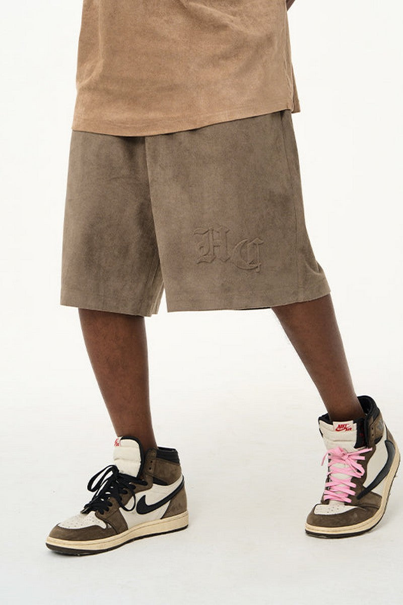 Gothic Logo Suede Shorts